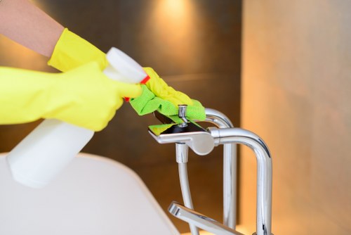 Carpet cleaning technician preparing equipment for a service appointment