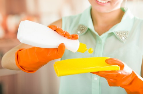 Close-up of professional carpet cleaning equipment and cleaning solution